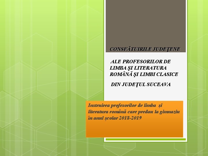 CONSFĂTUIRILE JUDEŢENE ALE PROFESORILOR DE LIMBA ŞI LITERATURA ROM NĂ ŞI LIMBI CLASICE DIN