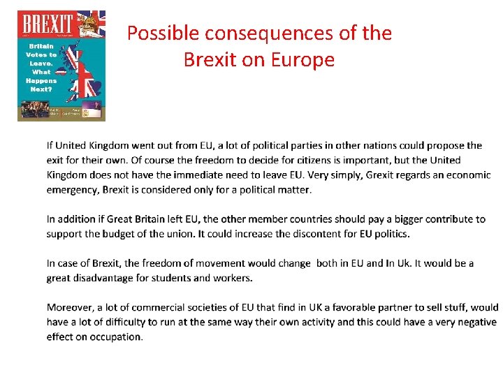 Possible consequences of the Brexit on Europe 