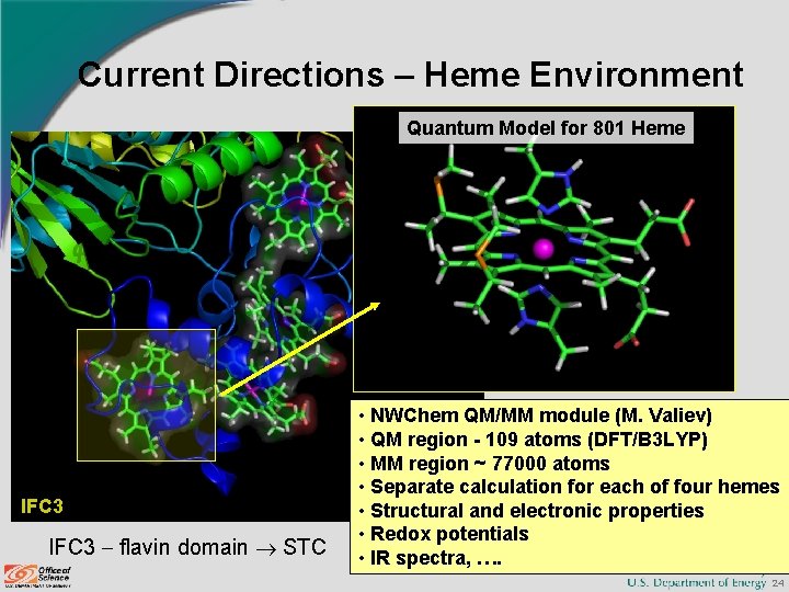 Current Directions – Heme Environment Quantum Model for 801 Heme IFC 3 flavin domain