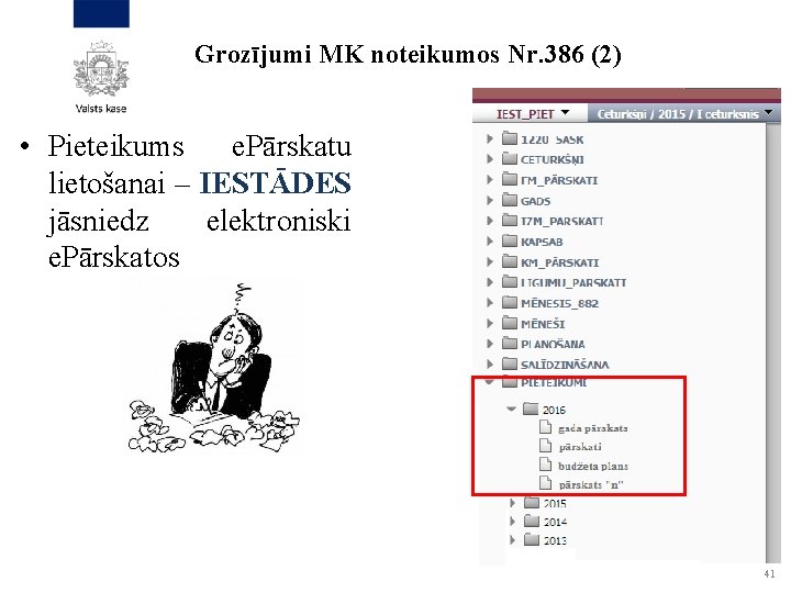 Grozījumi MK noteikumos Nr. 386 (2) • Pieteikums e. Pārskatu lietošanai – IESTĀDES jāsniedz