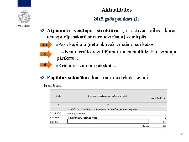 Aktualitātes 2015. gada pārskats (2) v Atjaunota veidlapu struktūra (ir aktīvas ailes, kuras neaizpildīja