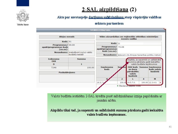 2 -SAL aizpildīšana (2) Akts par savstarpējo darījumu salīdzināšanu starp vispārējās valdības sektora partneriem