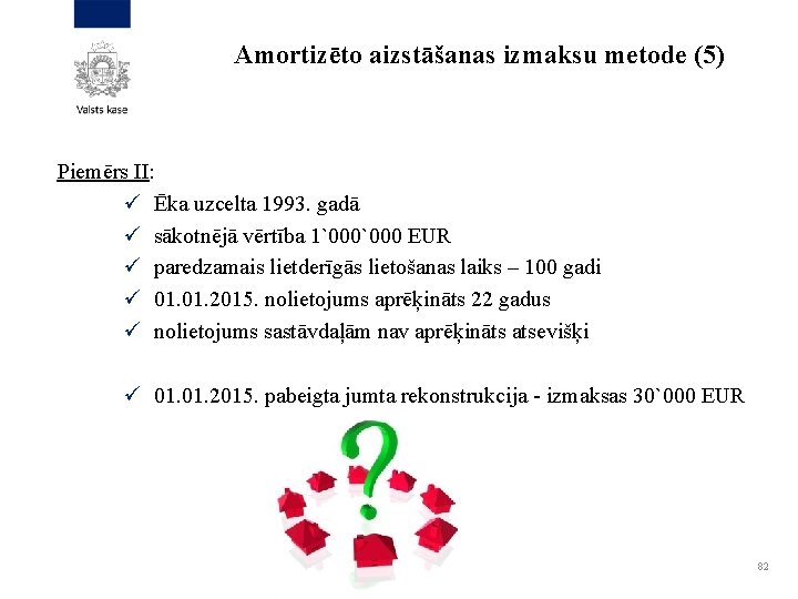 Amortizēto aizstāšanas izmaksu metode (5) Piemērs II: ü Ēka uzcelta 1993. gadā ü sākotnējā