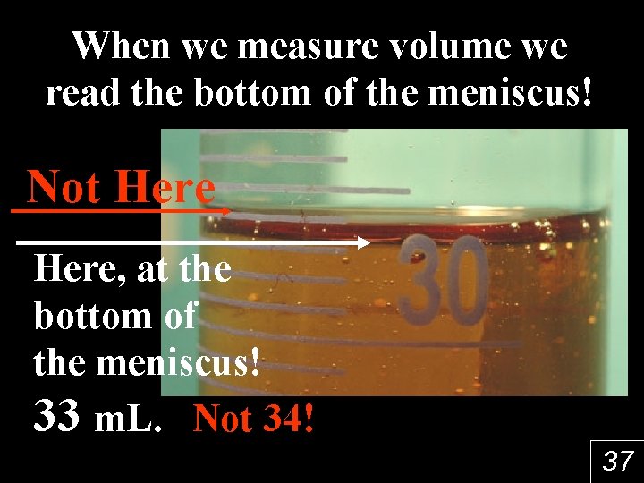 When we measure volume we read the bottom of the meniscus! Not Here, at