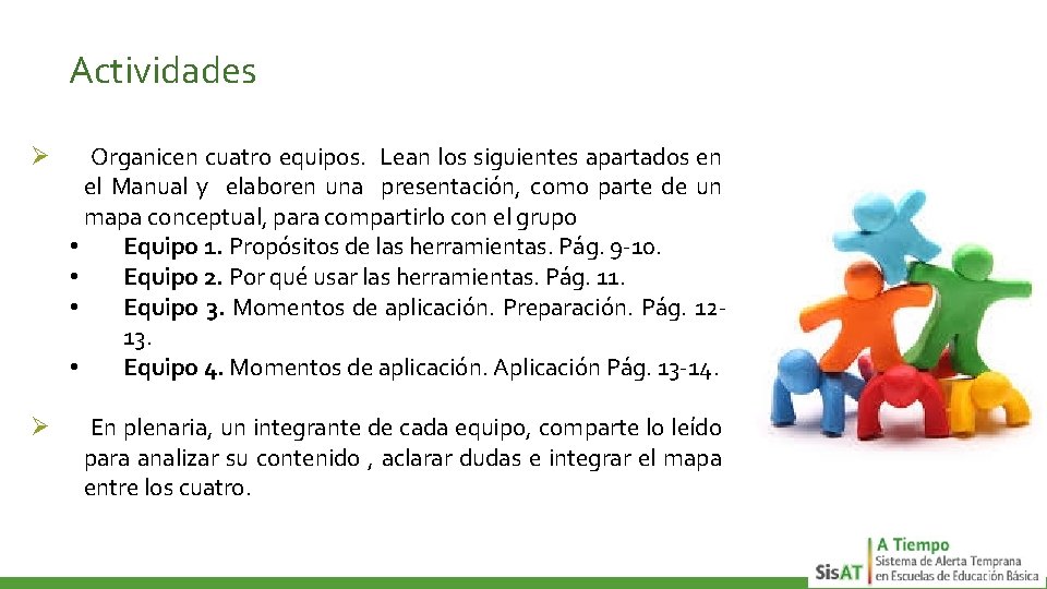 Actividades Ø Organicen cuatro equipos. Lean los siguientes apartados en el Manual y elaboren