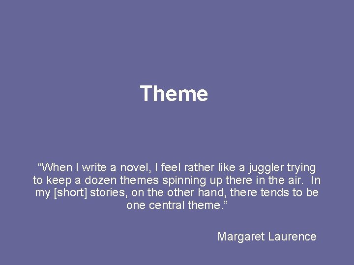 Theme “When I write a novel, I feel rather like a juggler trying to