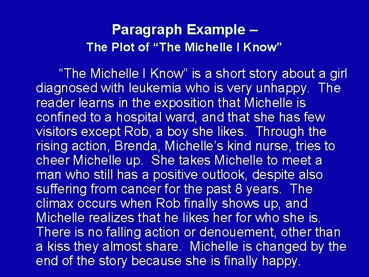 Paragraph Example – The Plot of “The Michelle I Know” is a short story