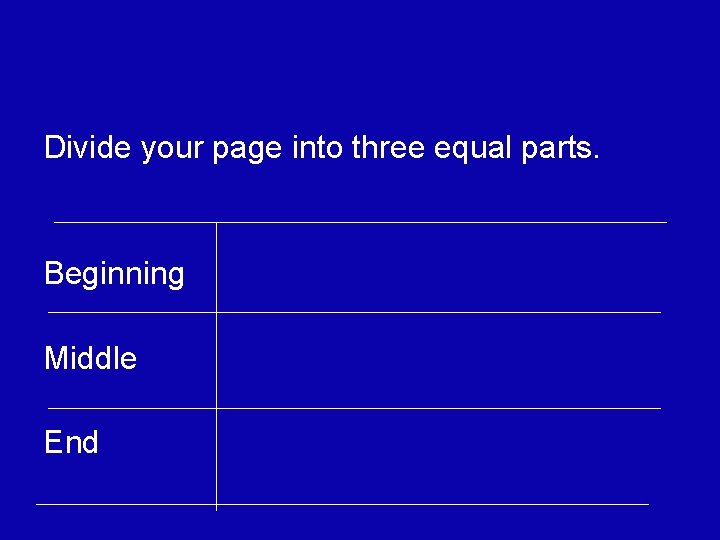 Divide your page into three equal parts. Beginning Middle End 