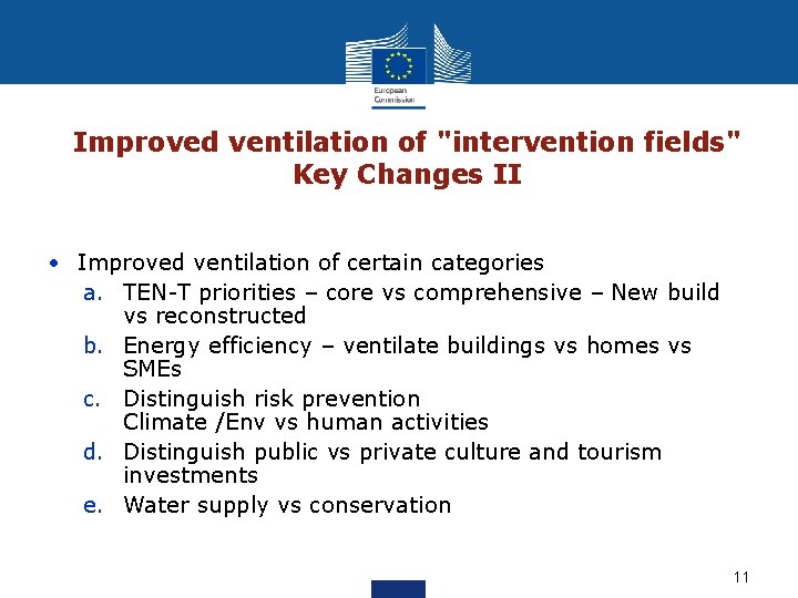 Improved ventilation of "intervention fields" Key Changes II • Improved ventilation of certain categories
