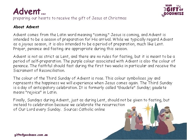 Advent… preparing our hearts to receive the gift of Jesus at Christmas About Advent