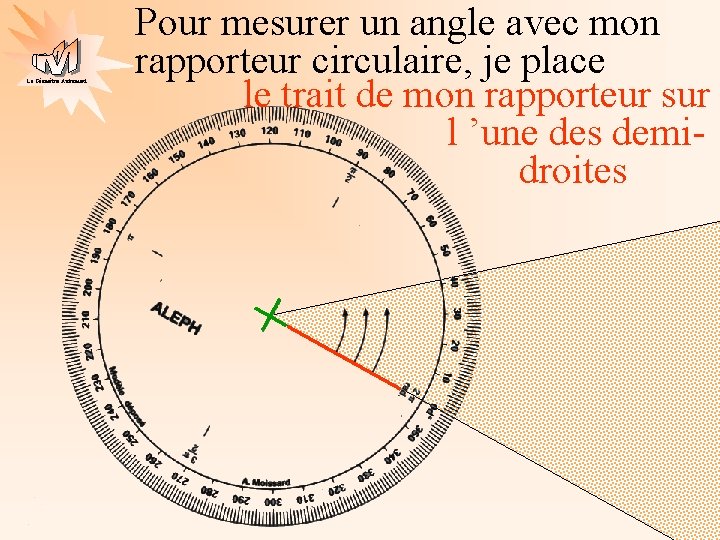 La Géométrie Autrement Pour mesurer un angle avec mon rapporteur circulaire, je place le