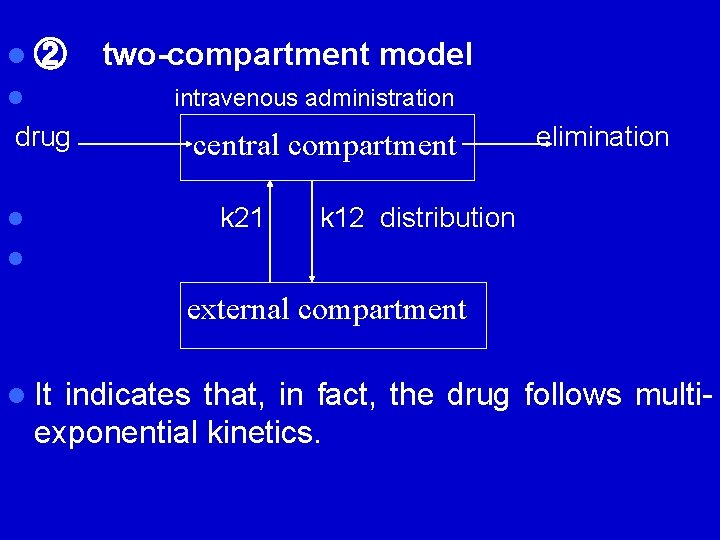 l ② two-compartment model intravenous administration drug elimination central compartment l k 21 k