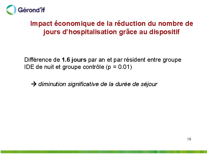 Impact économique de la réduction du nombre de jours d’hospitalisation grâce au dispositif Différence