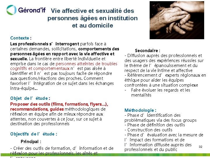 Vie affective et sexualité des personnes âgées en institution et au domicile Contexte :