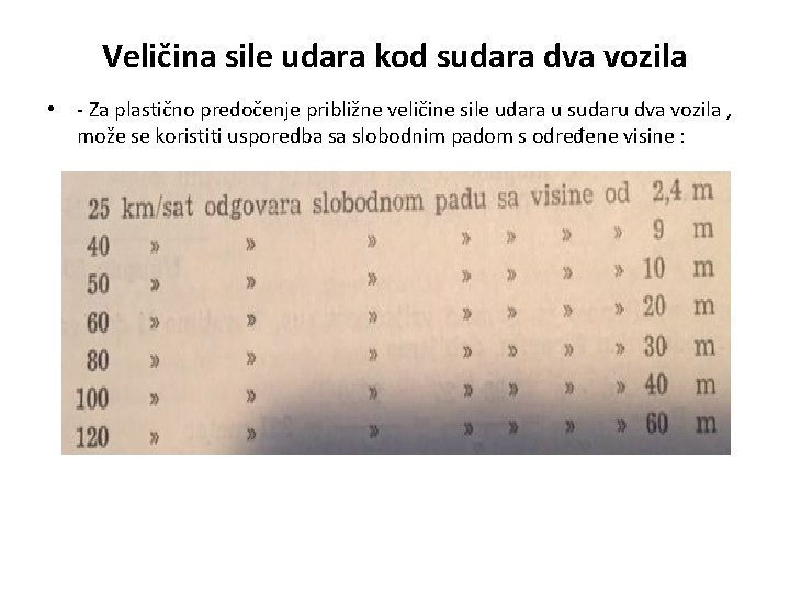 Veličina sile udara kod sudara dva vozila • - Za plastično predočenje približne veličine