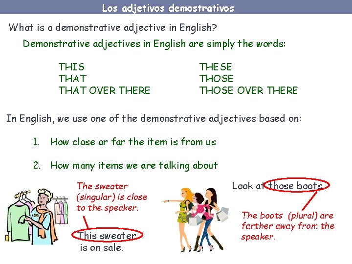 Los adjetivos demostrativos What is a demonstrative adjective in English? Demonstrative adjectives in English