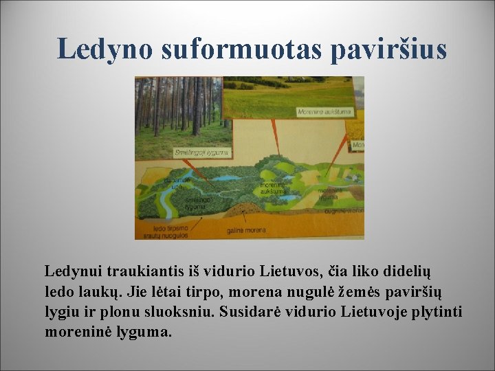 Ledyno suformuotas paviršius Ledynui traukiantis iš vidurio Lietuvos, čia liko didelių ledo laukų. Jie