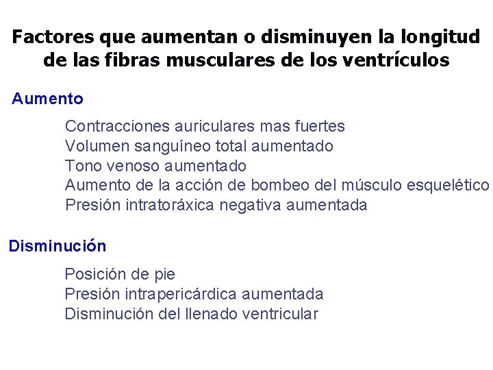 Factores que aumentan o disminuyen la longitud de las fibras musculares de los ventrículos