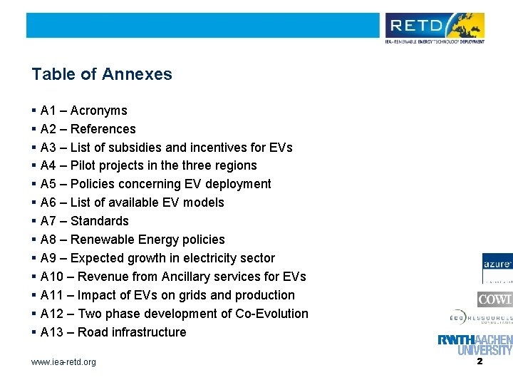 Table of Annexes § § § § A 1 – Acronyms A 2 –