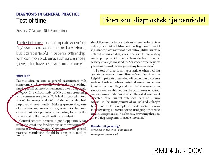 Tiden som diagnostisk hjelpemiddel BMJ 4 July 2009 