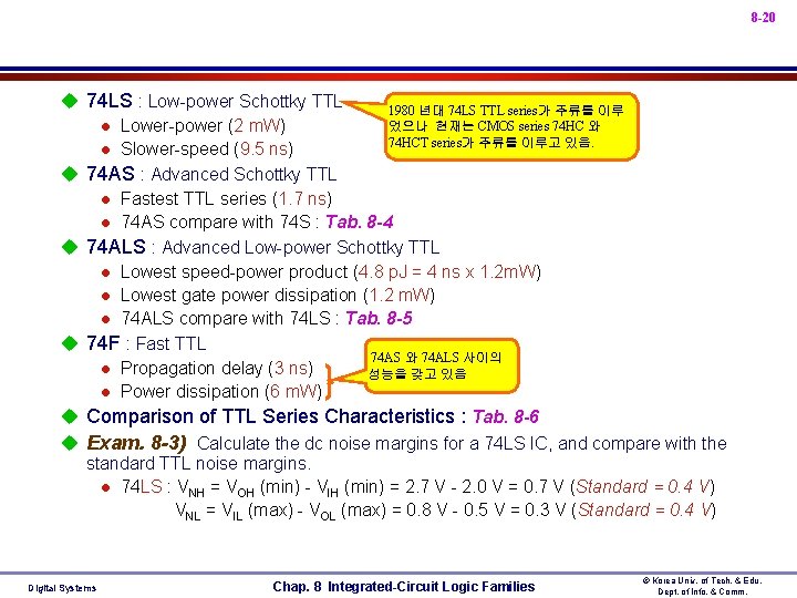 8 -20 u 74 LS : Low-power Schottky TTL 1980 년대 74 LS TTL