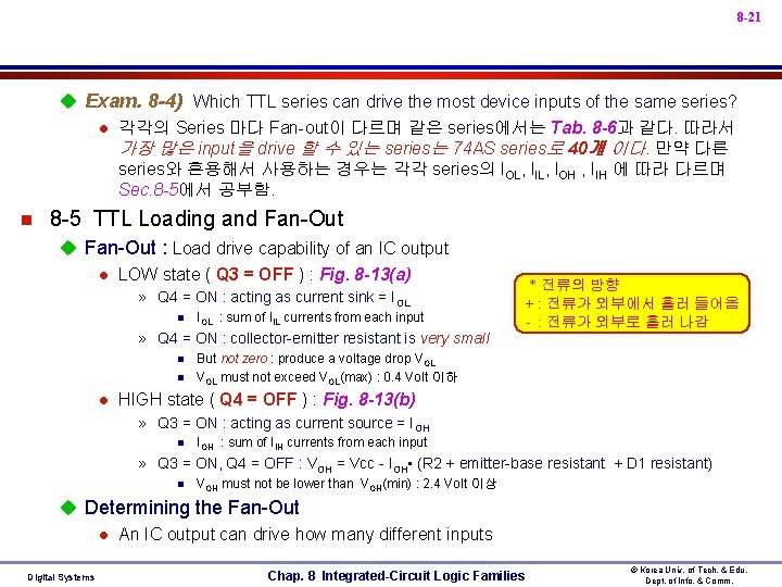 8 -21 u Exam. 8 -4) Which TTL series can drive the most device
