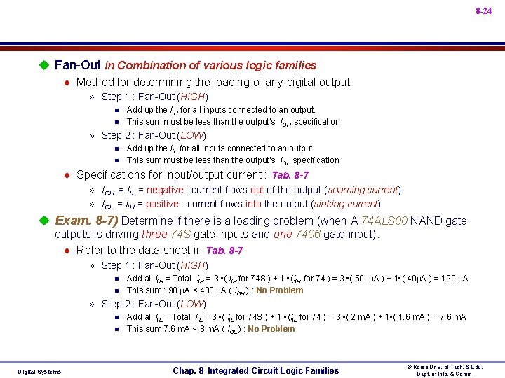 8 -24 u Fan-Out in Combination of various logic families l Method for determining