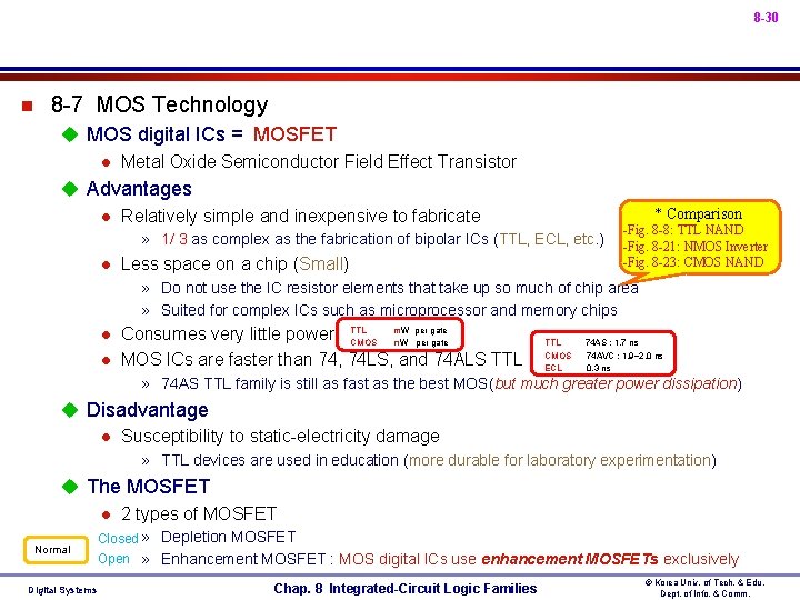 8 -30 n 8 -7 MOS Technology u MOS digital ICs = MOSFET l