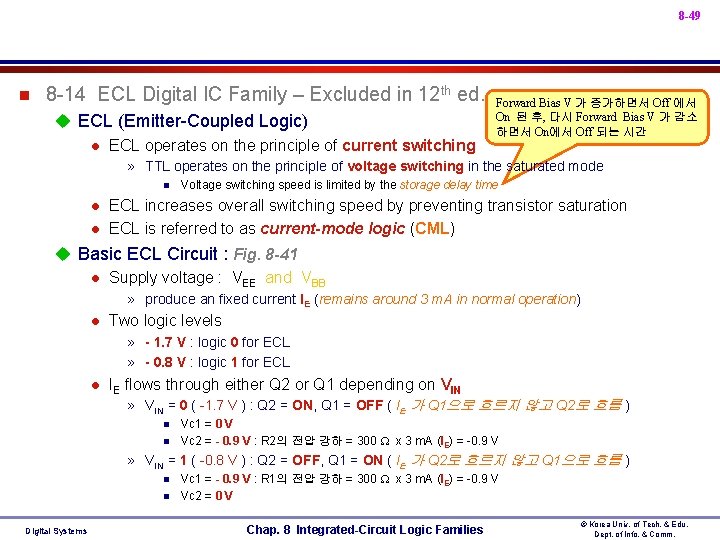 8 -49 n 8 -14 ECL Digital IC Family – Excluded in 12 th