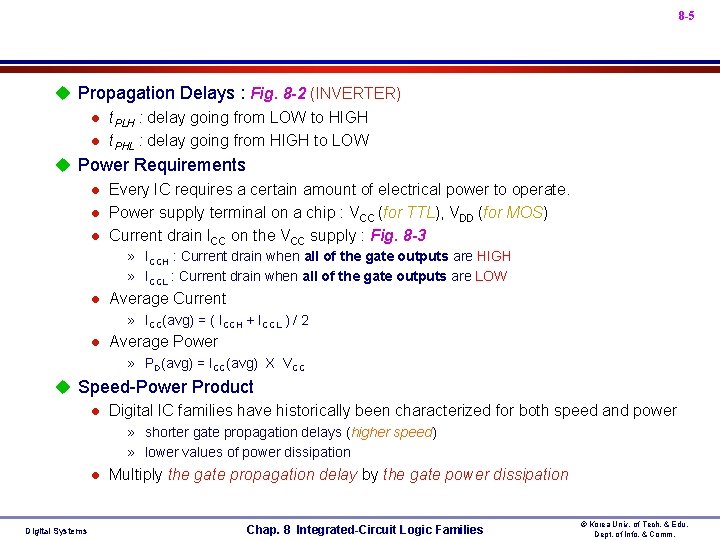 8 -5 u Propagation Delays : Fig. 8 -2 (INVERTER) l t. PLH :
