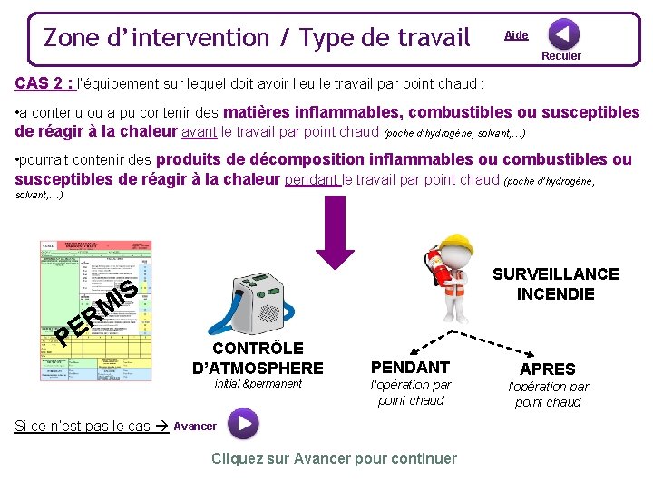 Zone d’intervention / Type de travail Aide Reculer CAS 2 : l’équipement sur lequel