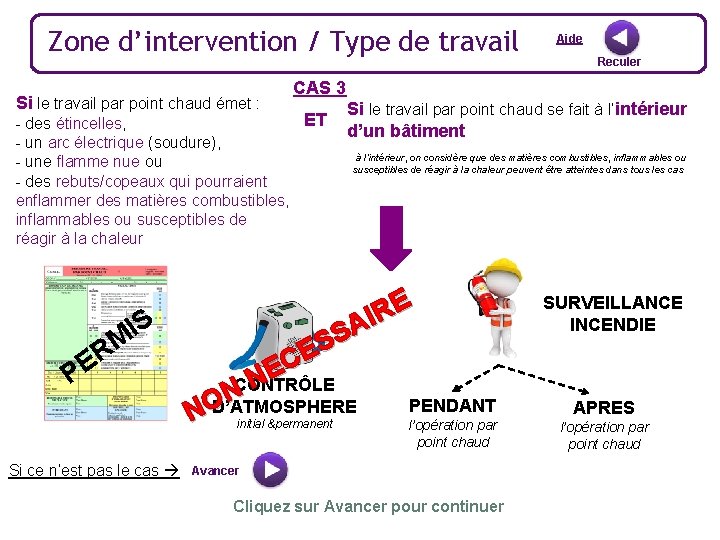 Zone d’intervention / Type de travail Si le travail par point chaud émet :