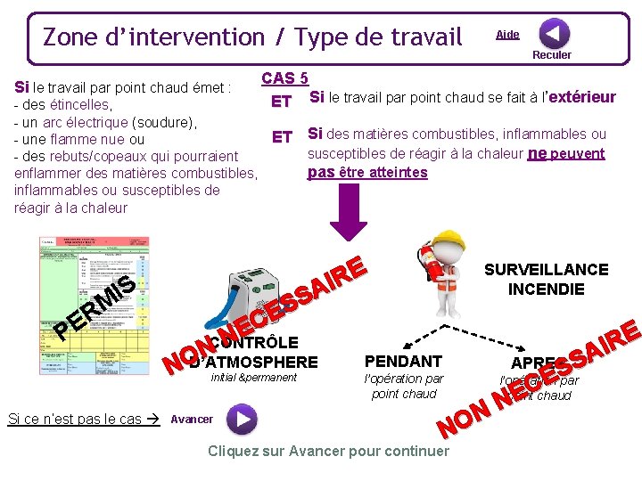 Zone d’intervention / Type de travail Si le travail par point chaud émet :