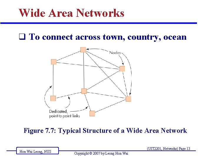 Wide Area Networks q To connect across town, country, ocean Figure 7. 7: Typical