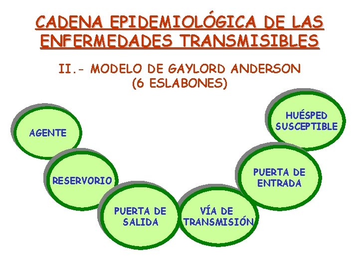 CADENA EPIDEMIOLÓGICA DE LAS ENFERMEDADES TRANSMISIBLES II. - MODELO DE GAYLORD ANDERSON (6 ESLABONES)