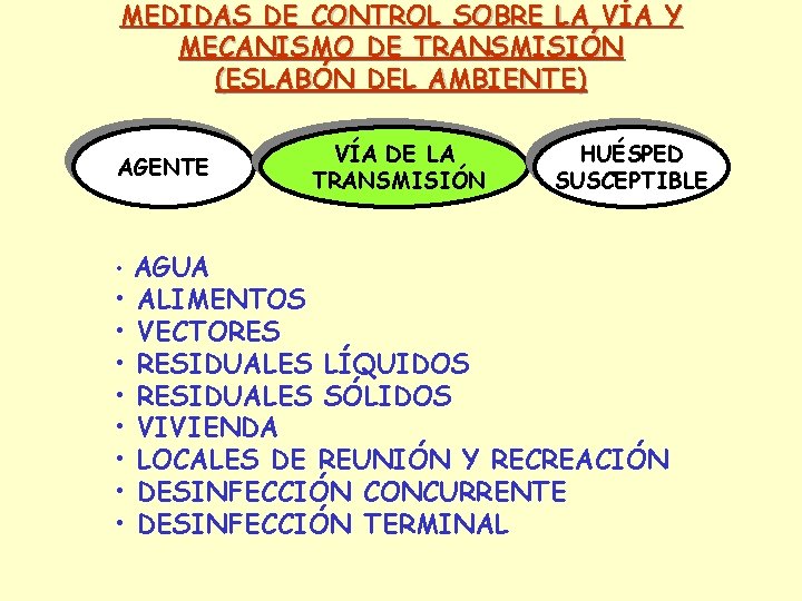 MEDIDAS DE CONTROL SOBRE LA VÍA Y MECANISMO DE TRANSMISIÓN (ESLABÓN DEL AMBIENTE) AGENTE