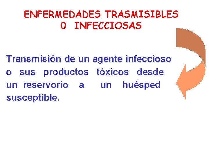 ENFERMEDADES TRASMISIBLES 0 INFECCIOSAS Transmisión de un agente infeccioso o sus productos tóxicos desde