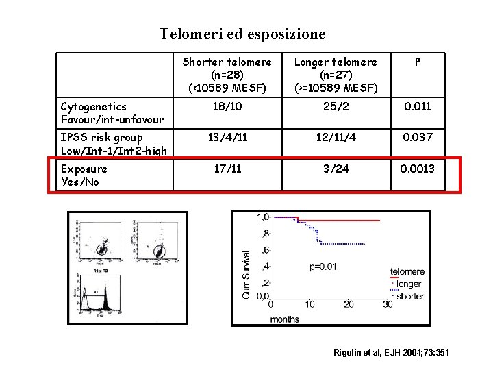Telomeri ed esposizione Shorter telomere (n=28) (<10589 MESF) Longer telomere (n=27) (>=10589 MESF) P Telomeri ed esposizione Shorter telomere (n=28) (<10589 MESF) Longer telomere (n=27) (>=10589 MESF) P