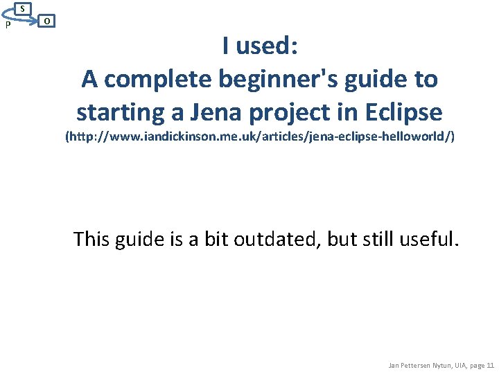S P O I used: A complete beginner's guide to starting a Jena project S P O I used: A complete beginner's guide to starting a Jena project
