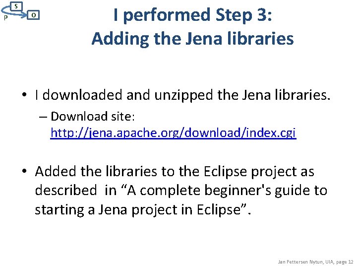 S P O I performed Step 3: Adding the Jena libraries • I downloaded S P O I performed Step 3: Adding the Jena libraries • I downloaded
