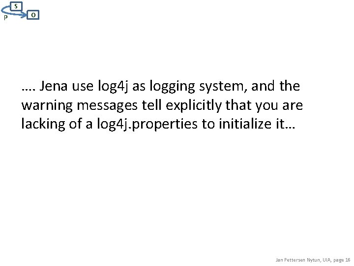S P O …. Jena use log 4 j as logging system, and the S P O …. Jena use log 4 j as logging system, and the