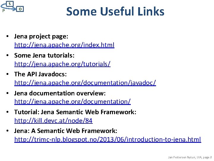 S P O Some Useful Links • Jena project page: http: //jena. apache. org/index. S P O Some Useful Links • Jena project page: http: //jena. apache. org/index.