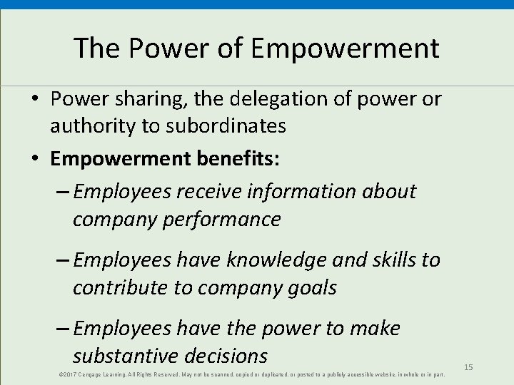 The Power of Empowerment • Power sharing, the delegation of power or authority to