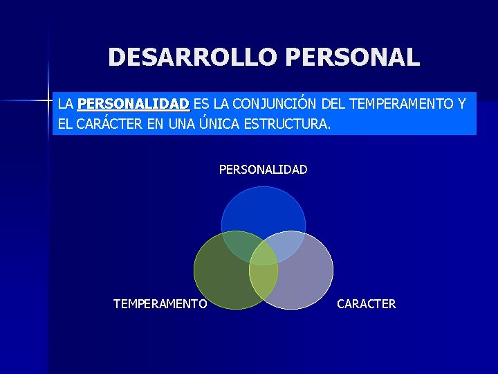 DESARROLLO PERSONAL LA PERSONALIDAD ES LA CONJUNCIÓN DEL TEMPERAMENTO Y EL CARÁCTER EN UNA DESARROLLO PERSONAL LA PERSONALIDAD ES LA CONJUNCIÓN DEL TEMPERAMENTO Y EL CARÁCTER EN UNA