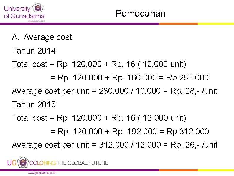 Pemecahan A. Average cost Tahun 2014 Total cost = Rp. 120. 000 + Rp.