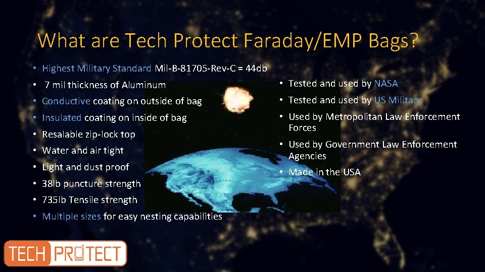 What are Tech Protect Faraday/EMP Bags? • Highest Military Standard Mil-B-81705 -Rev-C = 44