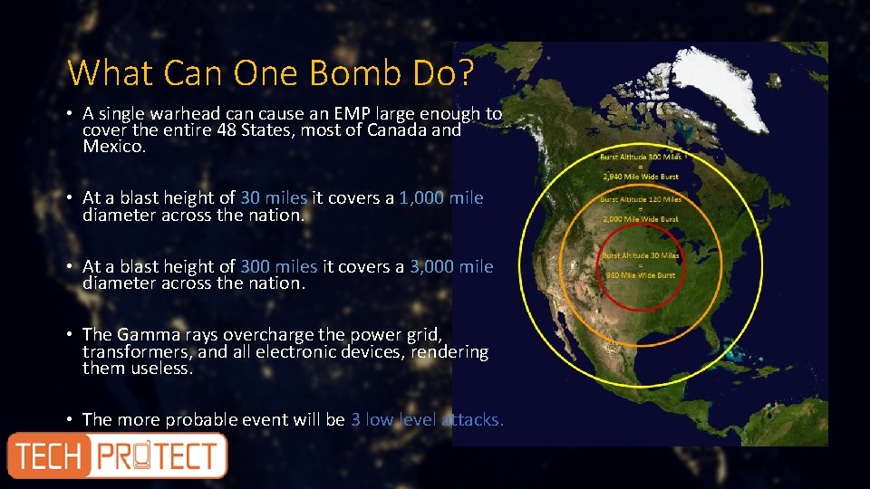 What Can One Bomb Do? • A single warhead can cause an EMP large