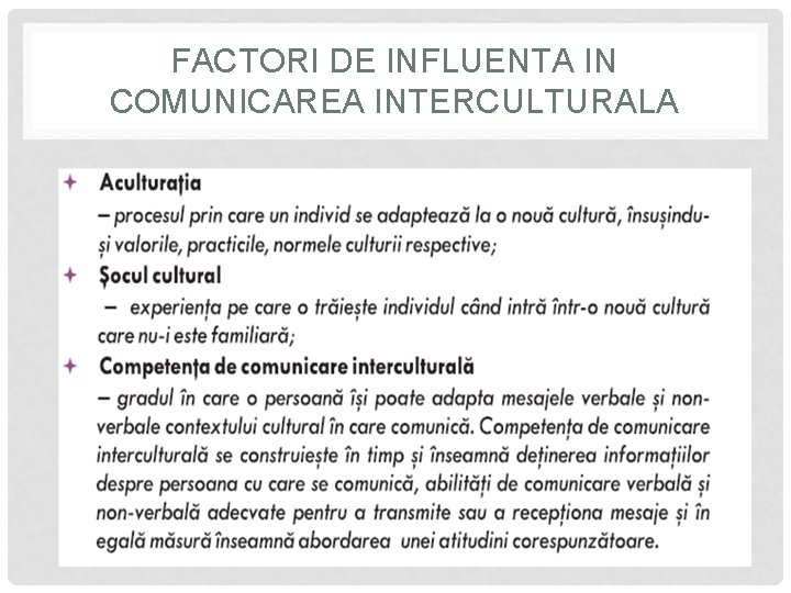 FACTORI DE INFLUENTA IN COMUNICAREA INTERCULTURALA 
