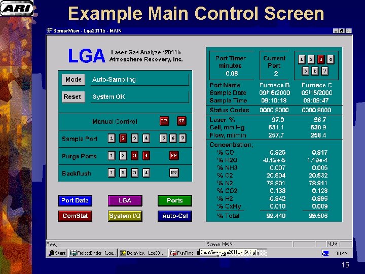 Example Main Control Screen 15 Example Main Control Screen 15