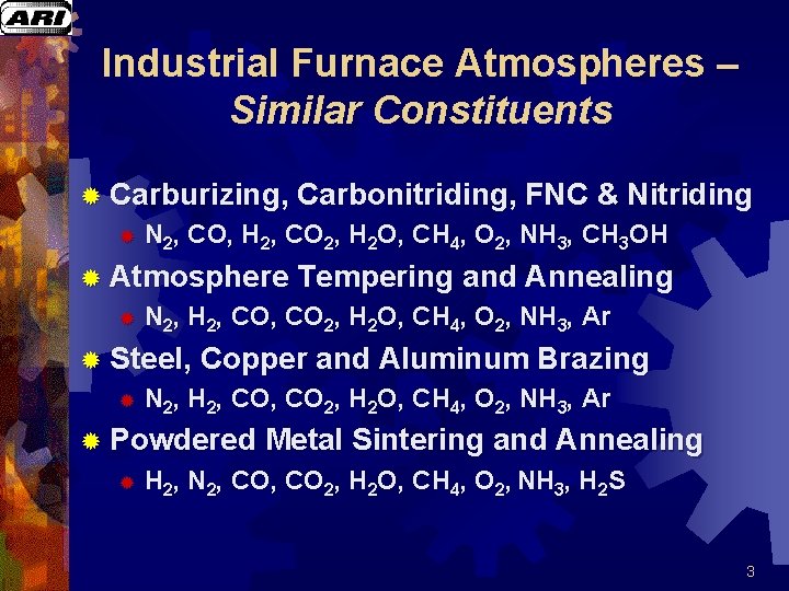 Industrial Furnace Atmospheres – Similar Constituents ® Carburizing, Carbonitriding, FNC & Nitriding ® N Industrial Furnace Atmospheres – Similar Constituents ® Carburizing, Carbonitriding, FNC & Nitriding ® N